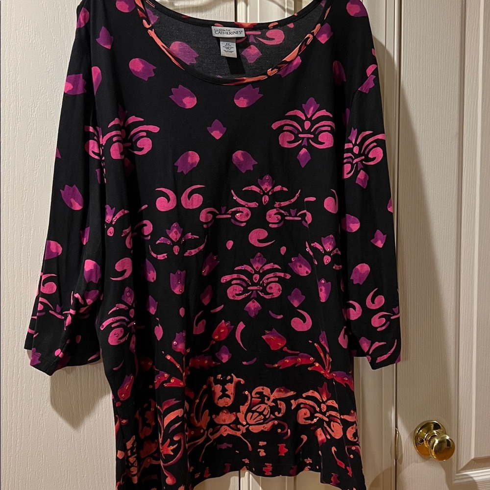 Catherines Black and Pink Floral Top